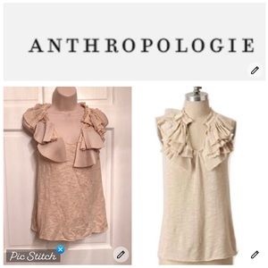 Anthropologie Ric Rac beige ruffle and flower top